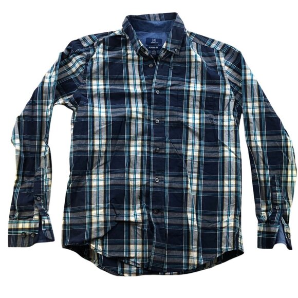 George Mens Shirt Small Plaid Long Sleeve Classic Fit Button Down Casual Blue - Picture 1 of 11